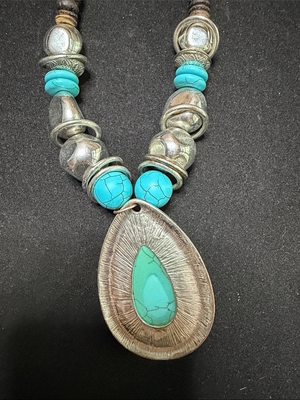 Turquoise Teardrop Pendant Necklace with Beaded Accents